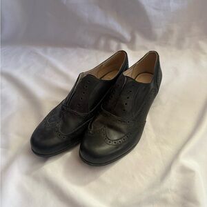 Clarks Black Leather Wingtip Loafers for Women